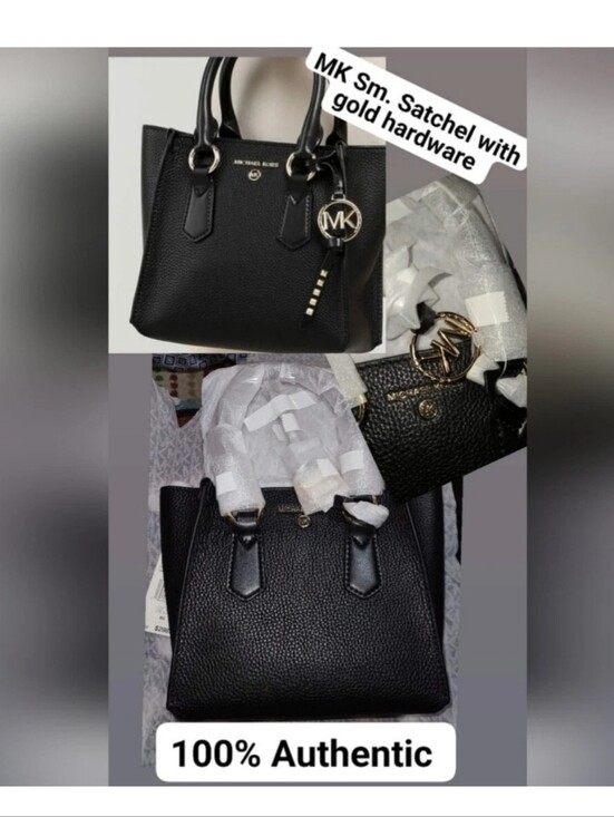 Michael Kors Handbags - Michael Kors Sm. Black Pebbled Leather Satchel with Gold Accents Authentic*